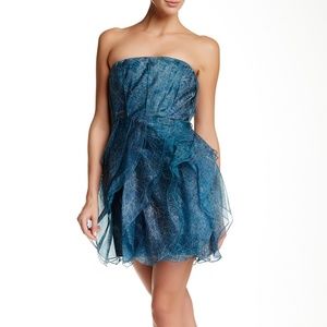 Halston Heritage Strapless Ruffled Silk Dress